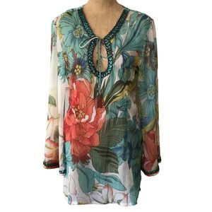 Rhona Sutton Swim Resortwear Embellished Tunic Cover Up Glamorous Beach Size S